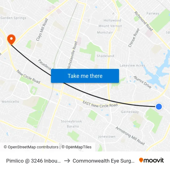 Pimlico @ 3246 Inbound to Commonwealth Eye Surgery map