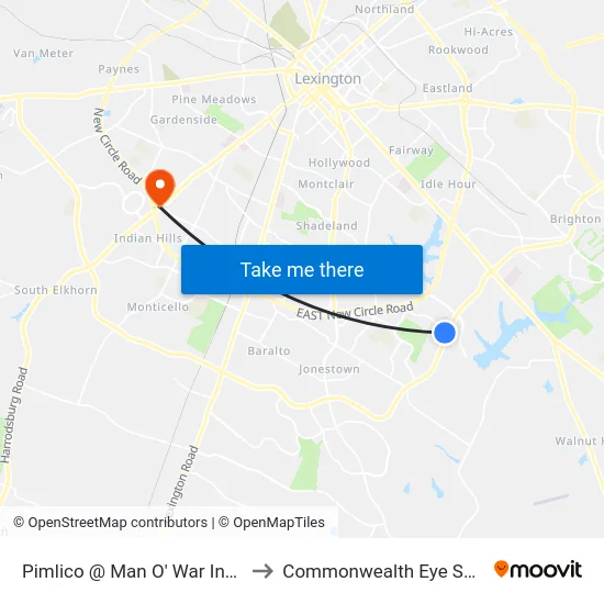 Pimlico @ Man O' War Inbound to Commonwealth Eye Surgery map