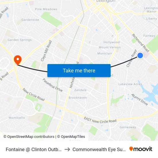 Fontaine @ Clinton Outbound to Commonwealth Eye Surgery map