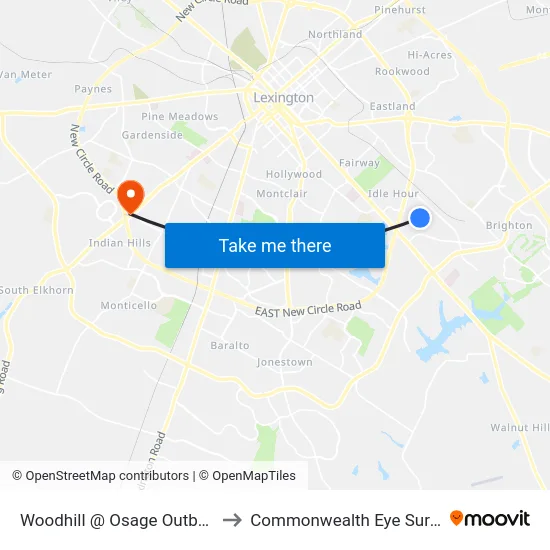 Woodhill @ Osage Outbound to Commonwealth Eye Surgery map