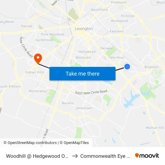 Woodhill @ Hedgewood Outbound to Commonwealth Eye Surgery map