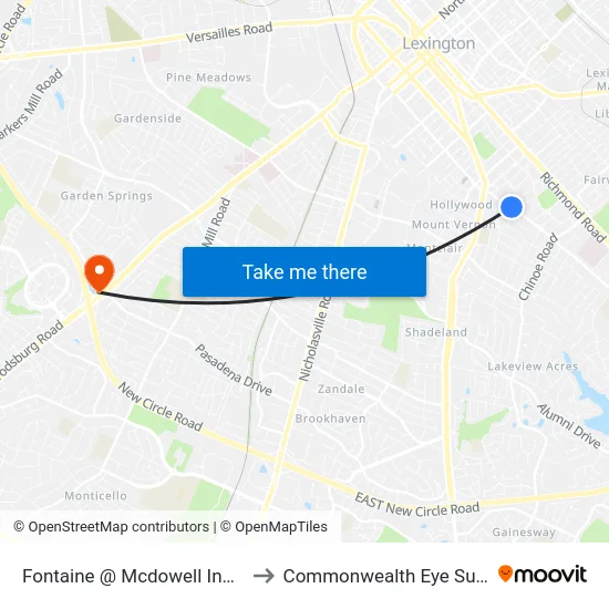 Fontaine @ Mcdowell Inbound to Commonwealth Eye Surgery map