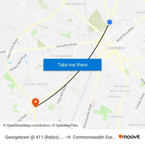 Georgetown @ 411 (Rallys) Outbound to Commonwealth Eye Surgery map