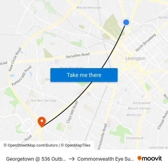 Georgetown @ 536 Outbound to Commonwealth Eye Surgery map