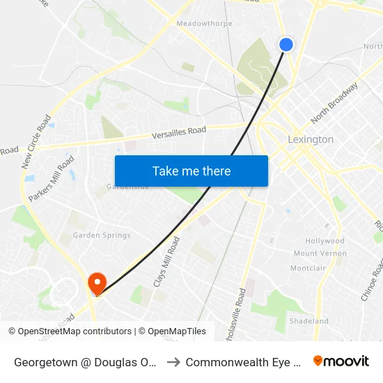 Georgetown @ Douglas Outbound to Commonwealth Eye Surgery map