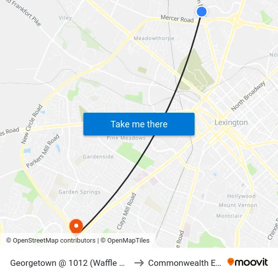 Georgetown @ 1012 (Waffle House) Outboun to Commonwealth Eye Surgery map