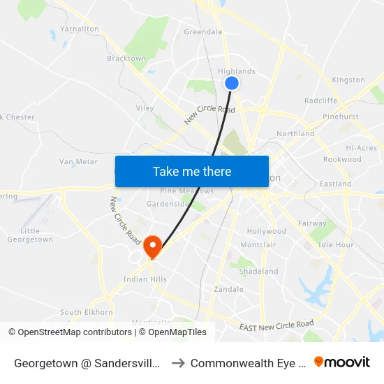 Georgetown @ Sandersville Inbound to Commonwealth Eye Surgery map