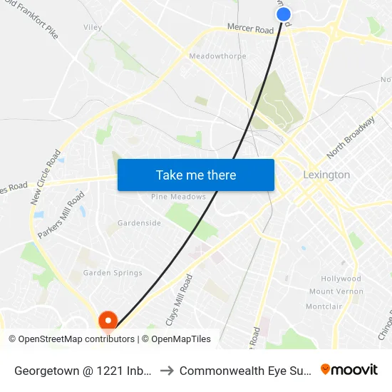 Georgetown @ 1221 Inbound to Commonwealth Eye Surgery map