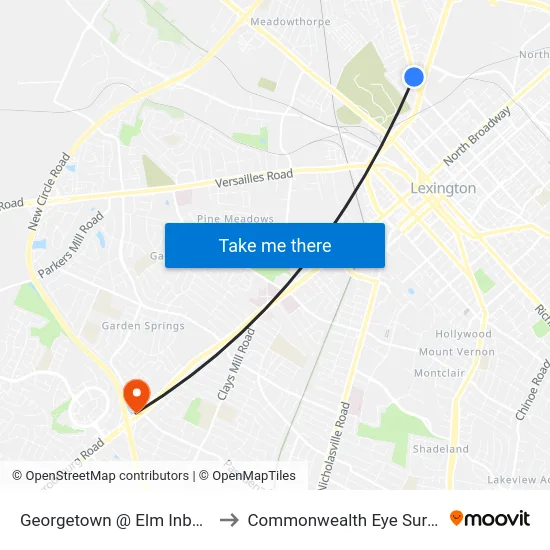 Georgetown @ Elm Inbound to Commonwealth Eye Surgery map