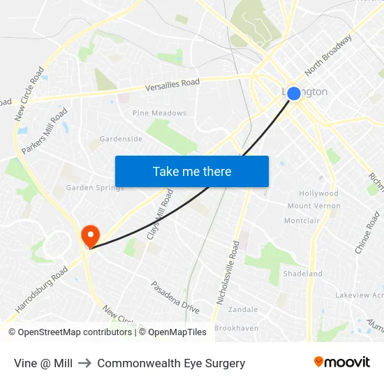 Vine @ Mill to Commonwealth Eye Surgery map