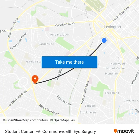 Student Center to Commonwealth Eye Surgery map
