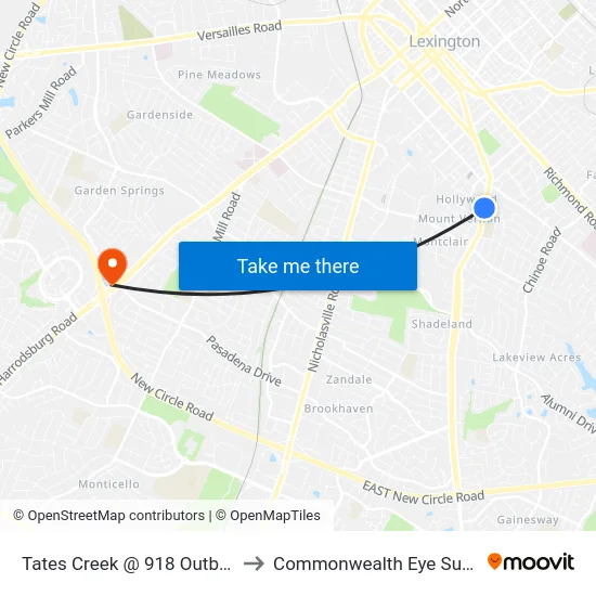 Tates Creek @ 918 Outbound to Commonwealth Eye Surgery map