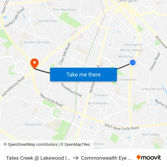 Tates Creek @ Lakewood Inbound to Commonwealth Eye Surgery map
