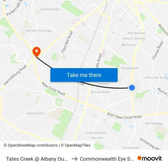Tates Creek @ Albany Outbound to Commonwealth Eye Surgery map