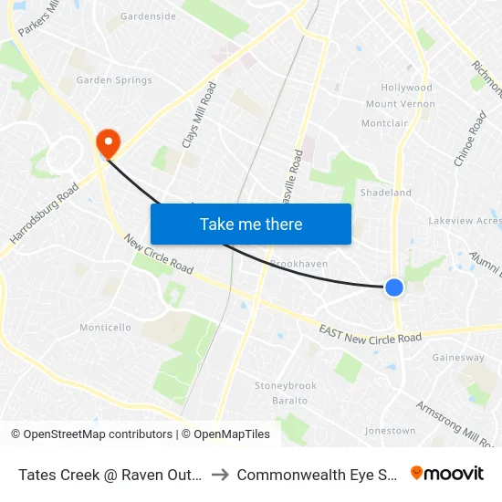 Tates Creek @ Raven Outbound to Commonwealth Eye Surgery map