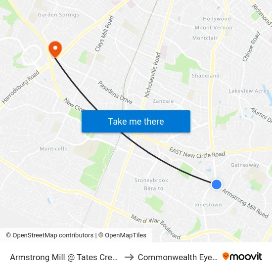 Armstrong Mill @ Tates Creek Inbound to Commonwealth Eye Surgery map
