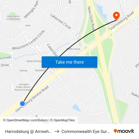 Harrodsburg @ Arrowhead to Commonwealth Eye Surgery map