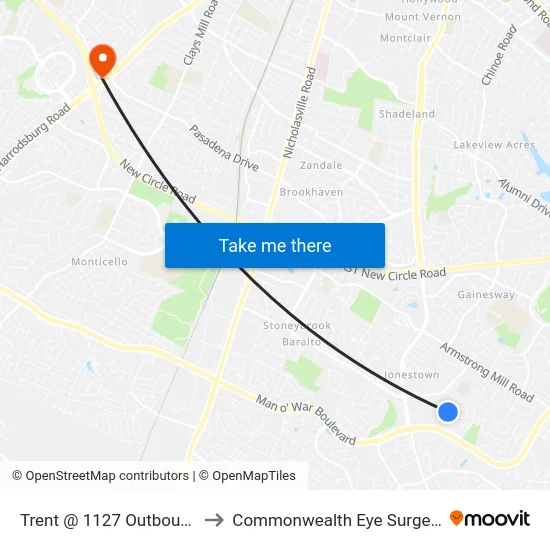 Trent @ 1127 Outbound to Commonwealth Eye Surgery map