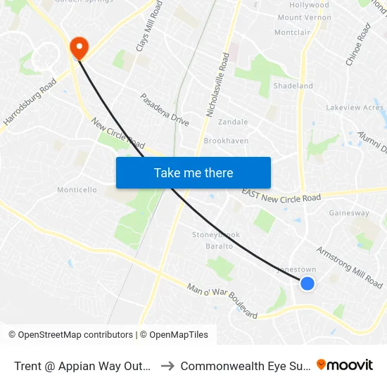 Trent @ Appian Way Outbound to Commonwealth Eye Surgery map
