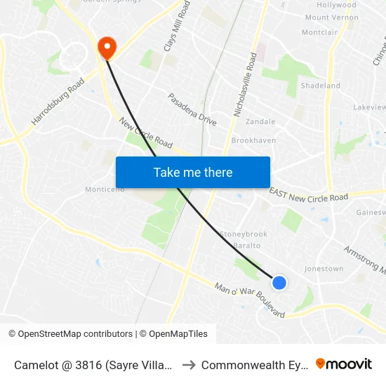 Camelot @ 3816 (Sayre Village) Outbound to Commonwealth Eye Surgery map