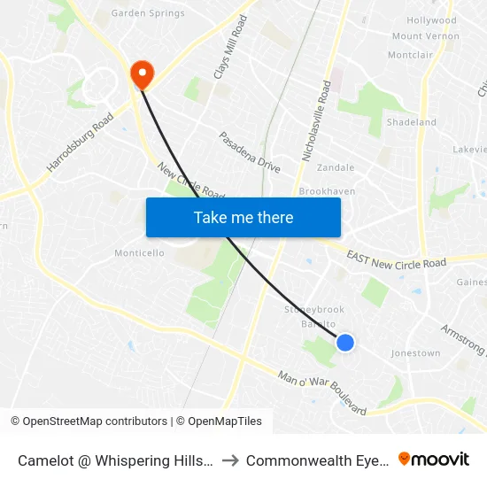 Camelot @ Whispering Hills Outbound to Commonwealth Eye Surgery map