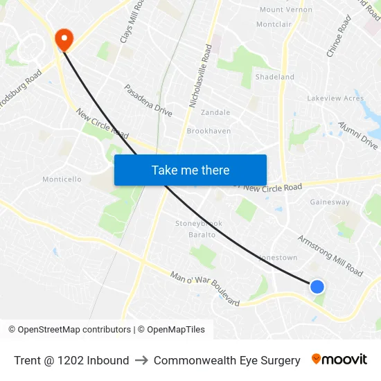 Trent @ 1202 Inbound to Commonwealth Eye Surgery map