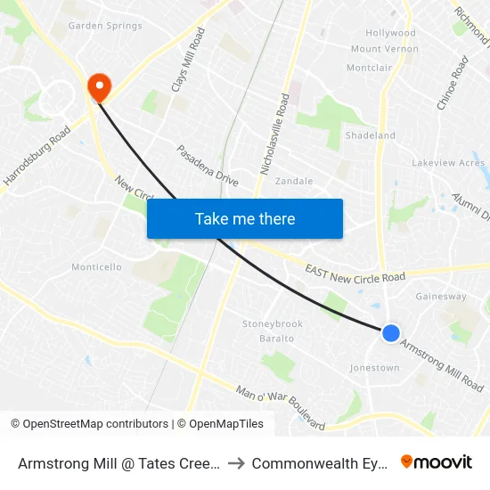 Armstrong Mill @ Tates Creek Outbound to Commonwealth Eye Surgery map