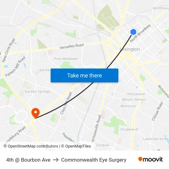 4th @ Bourbon Ave to Commonwealth Eye Surgery map