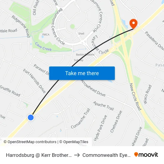 Harrodsburg @ Kerr Brothers Inbound to Commonwealth Eye Surgery map