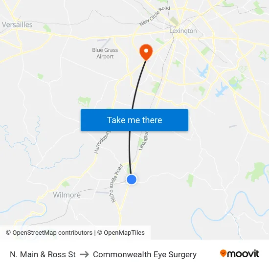 N. Main & Ross St to Commonwealth Eye Surgery map
