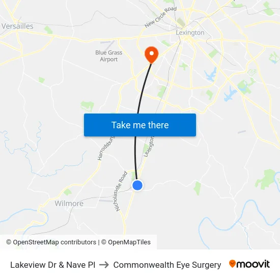 Lakeview Dr & Nave Pl to Commonwealth Eye Surgery map