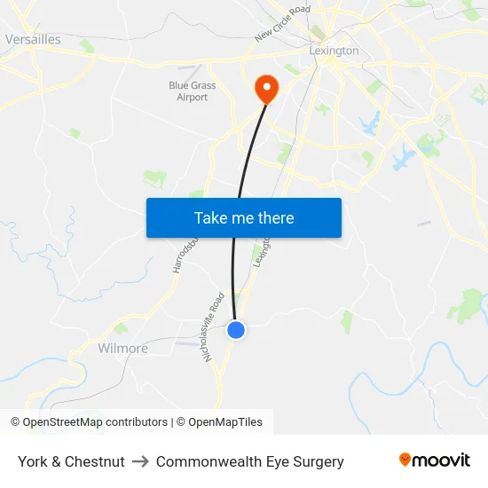 York & Chestnut to Commonwealth Eye Surgery map