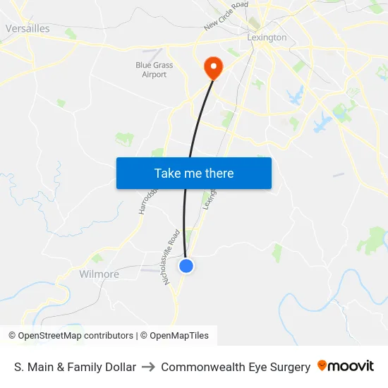 S. Main & Family Dollar to Commonwealth Eye Surgery map