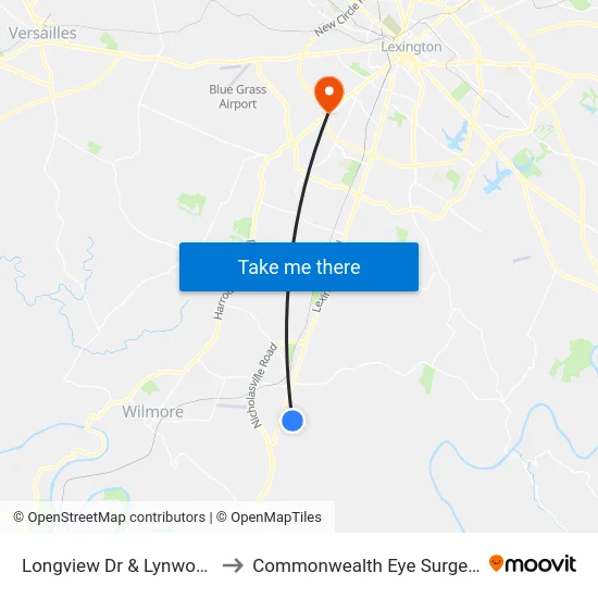 Longview Dr & Lynwood to Commonwealth Eye Surgery map