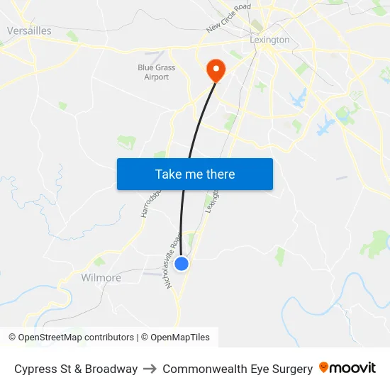 Cypress St & Broadway to Commonwealth Eye Surgery map
