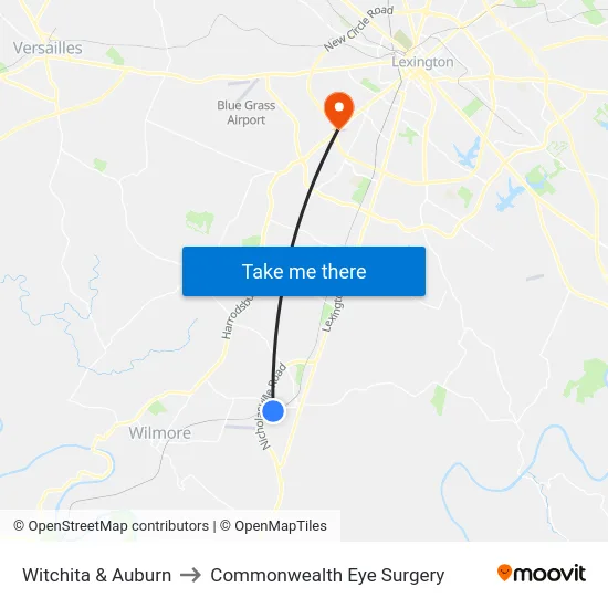 Witchita & Auburn to Commonwealth Eye Surgery map
