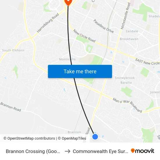 Brannon Crossing (Goodwill) to Commonwealth Eye Surgery map