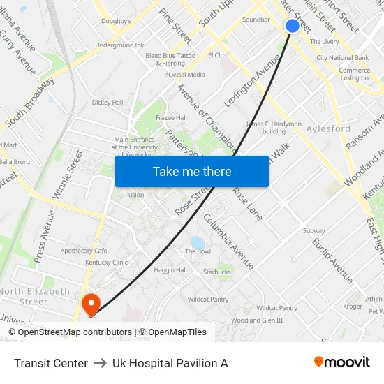 Transit Center to Uk Hospital Pavilion A map