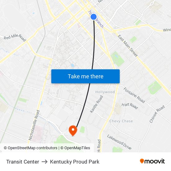 Transit Center to Kentucky Proud Park map