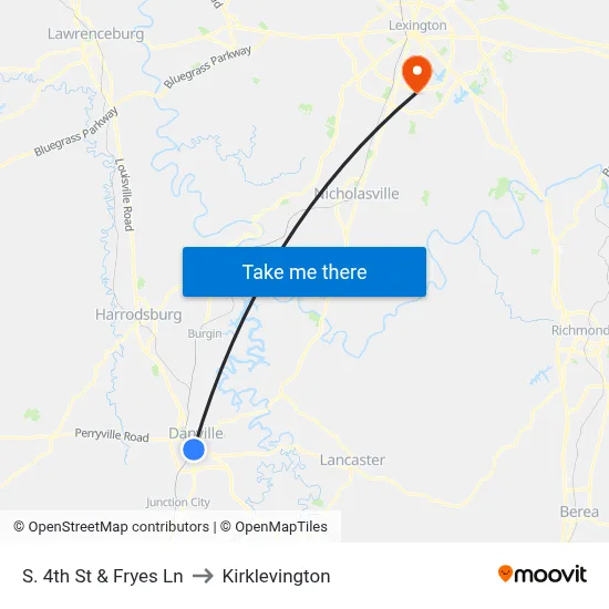 S. 4th St & Fryes Ln to Kirklevington map