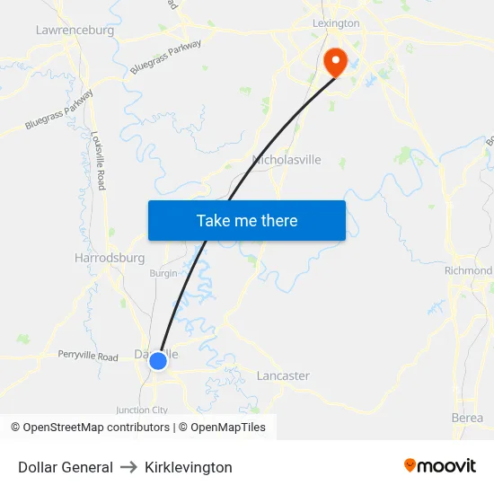 Dollar General to Kirklevington map