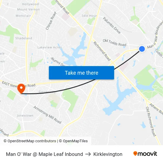 Man O' War @ Maple Leaf Inbound to Kirklevington map