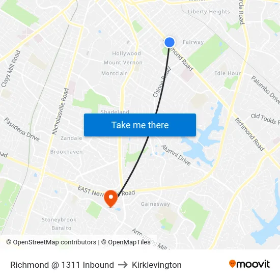 Richmond @ 1311 Inbound to Kirklevington map