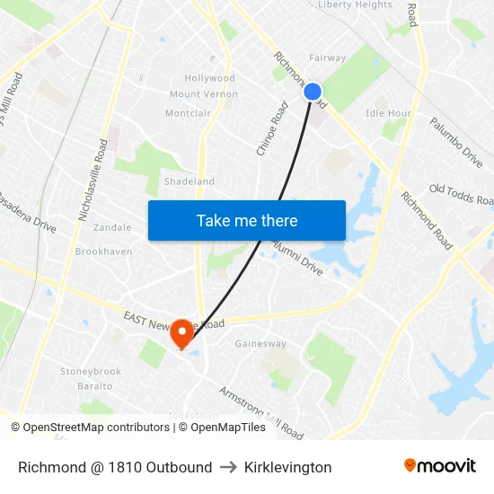 Richmond @ 1810 Outbound to Kirklevington map
