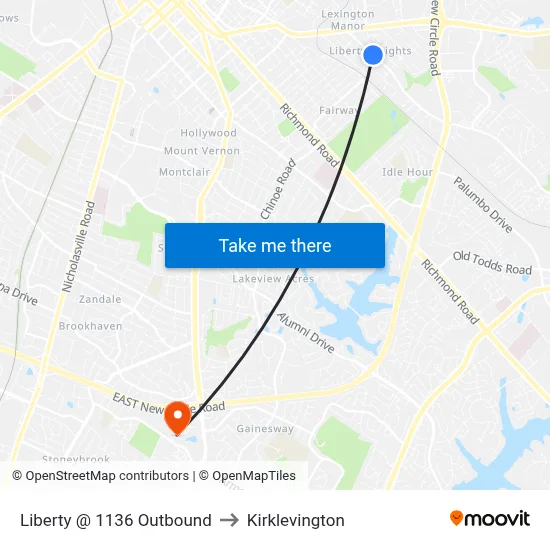 Liberty @ 1136 Outbound to Kirklevington map