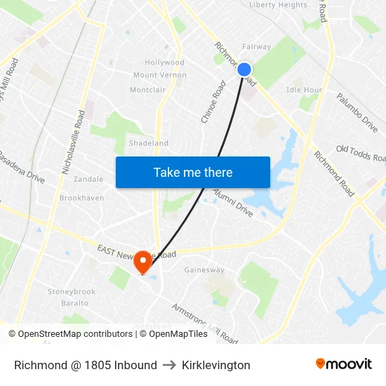 Richmond @ 1805 Inbound to Kirklevington map