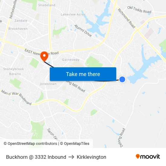 Buckhorn @ 3332 Inbound to Kirklevington map