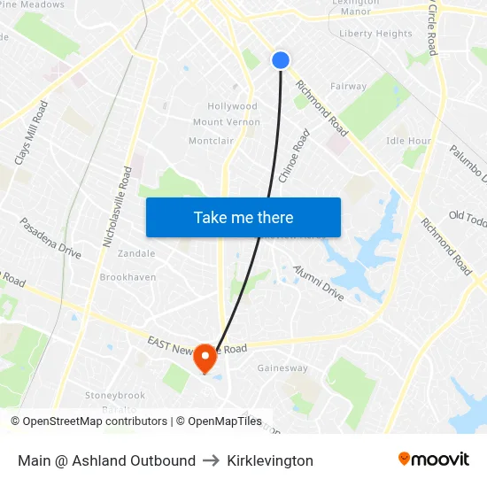 Main @ Ashland Outbound to Kirklevington map