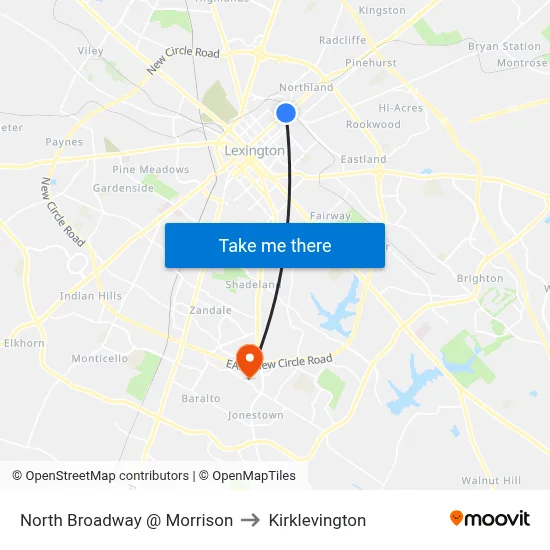 North Broadway @ Morrison to Kirklevington map
