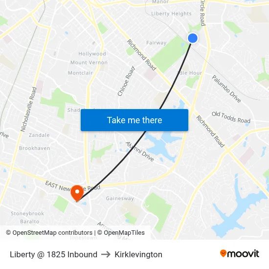 Liberty @ 1825 Inbound to Kirklevington map